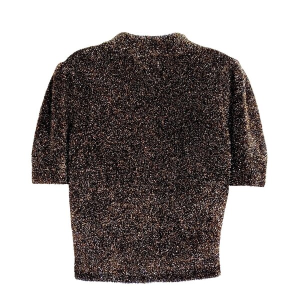 Kate Spade Womens Short Cap Sleeve Sparkly Glitter Mock Neck Top M - Picture 2 of 9